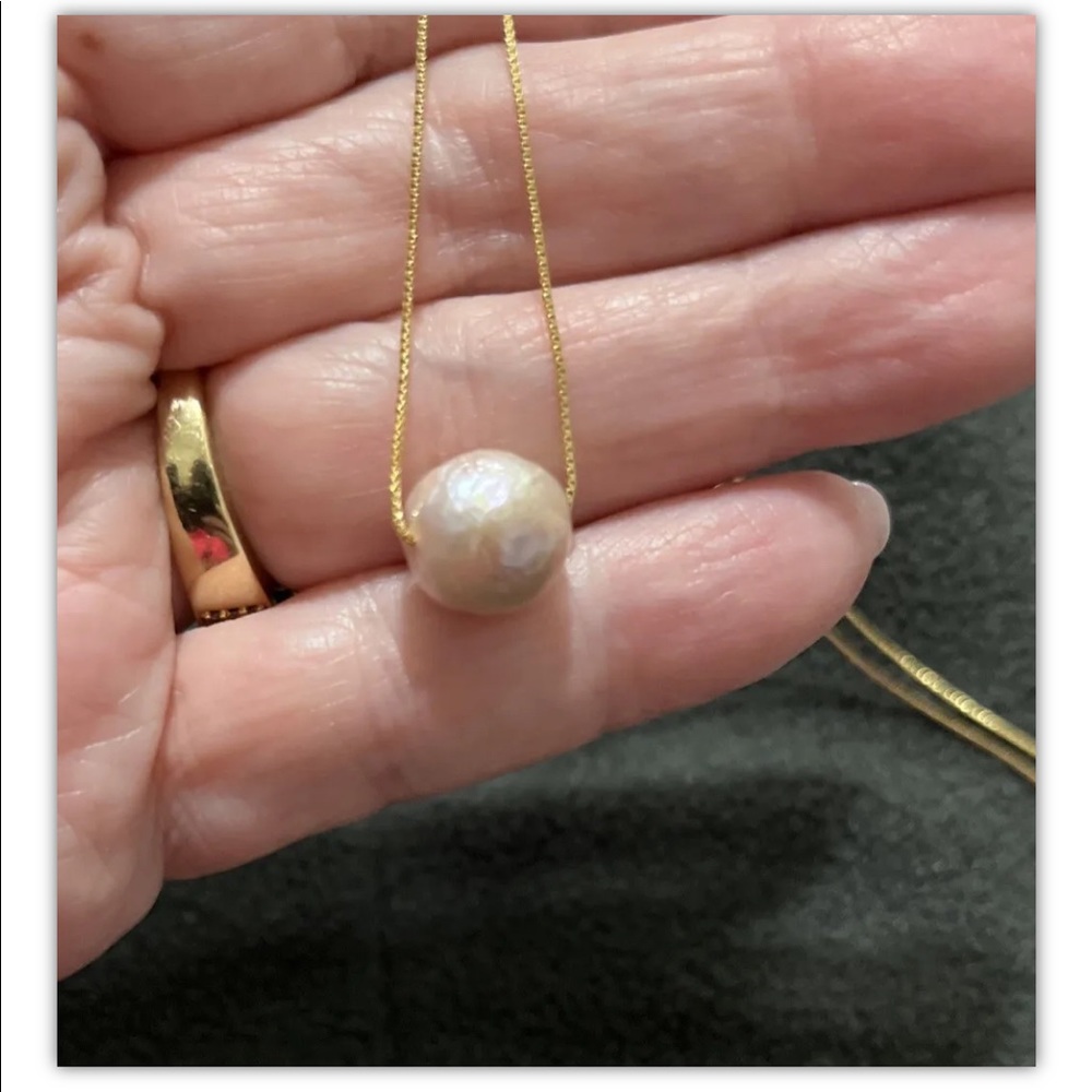 12-13MM Pink Baroque Pearl Necklace 18K Gold Plated Chain & Clasp New - Picture 3 of 5